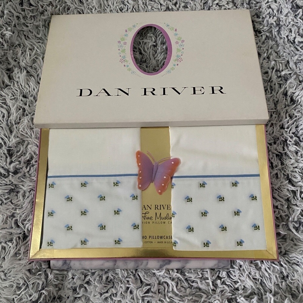 Vintage Dan River Fine Muslin Cotton Pillow Cases New- Only Top Lid Opened (NOS) - Picture 2 of 7